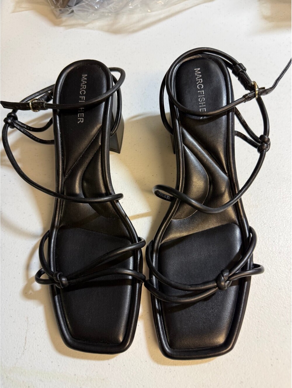 Marc Fisher Black Strappy Block Heel Sandals Size 11M
